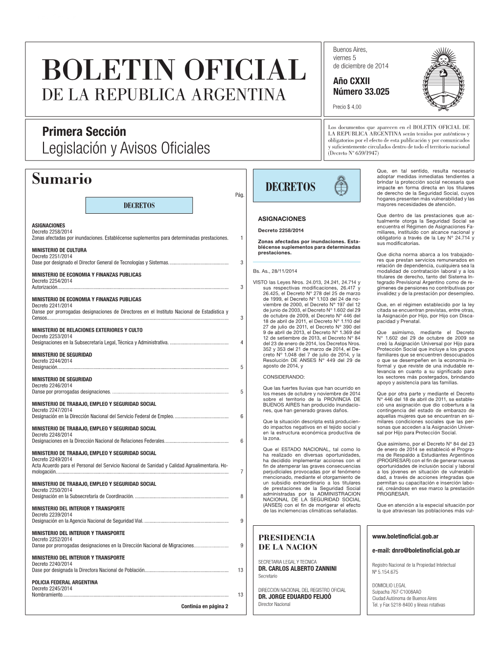 Sumario Brindar La Protección Social Necesaria Que DECRETOS Impacte En Forma Directa En Los Titulares Pág