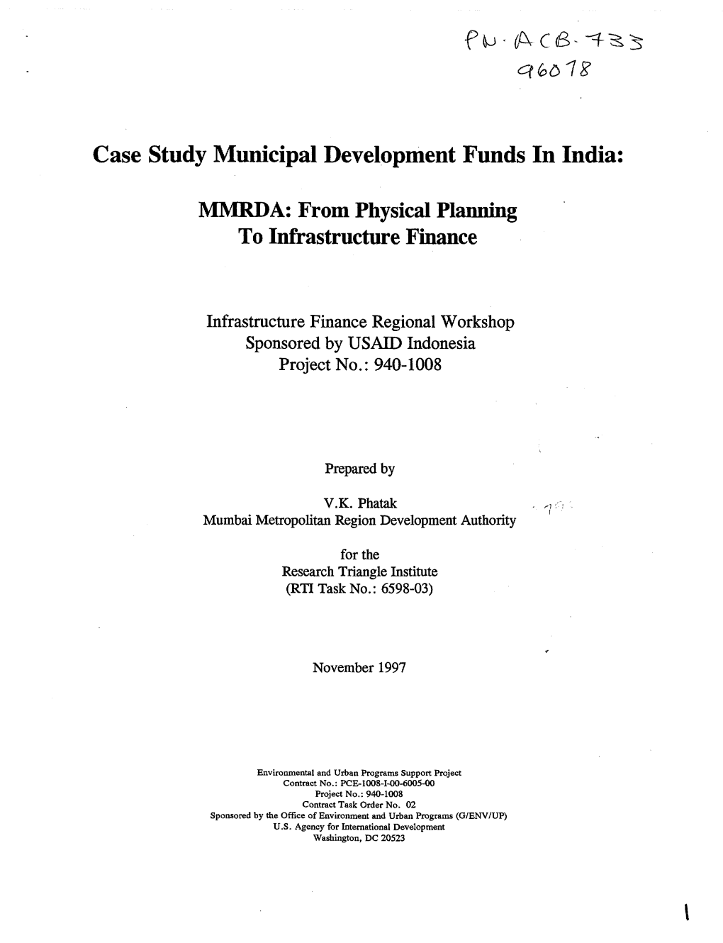 Case Study Municipal Development Funds in India: \