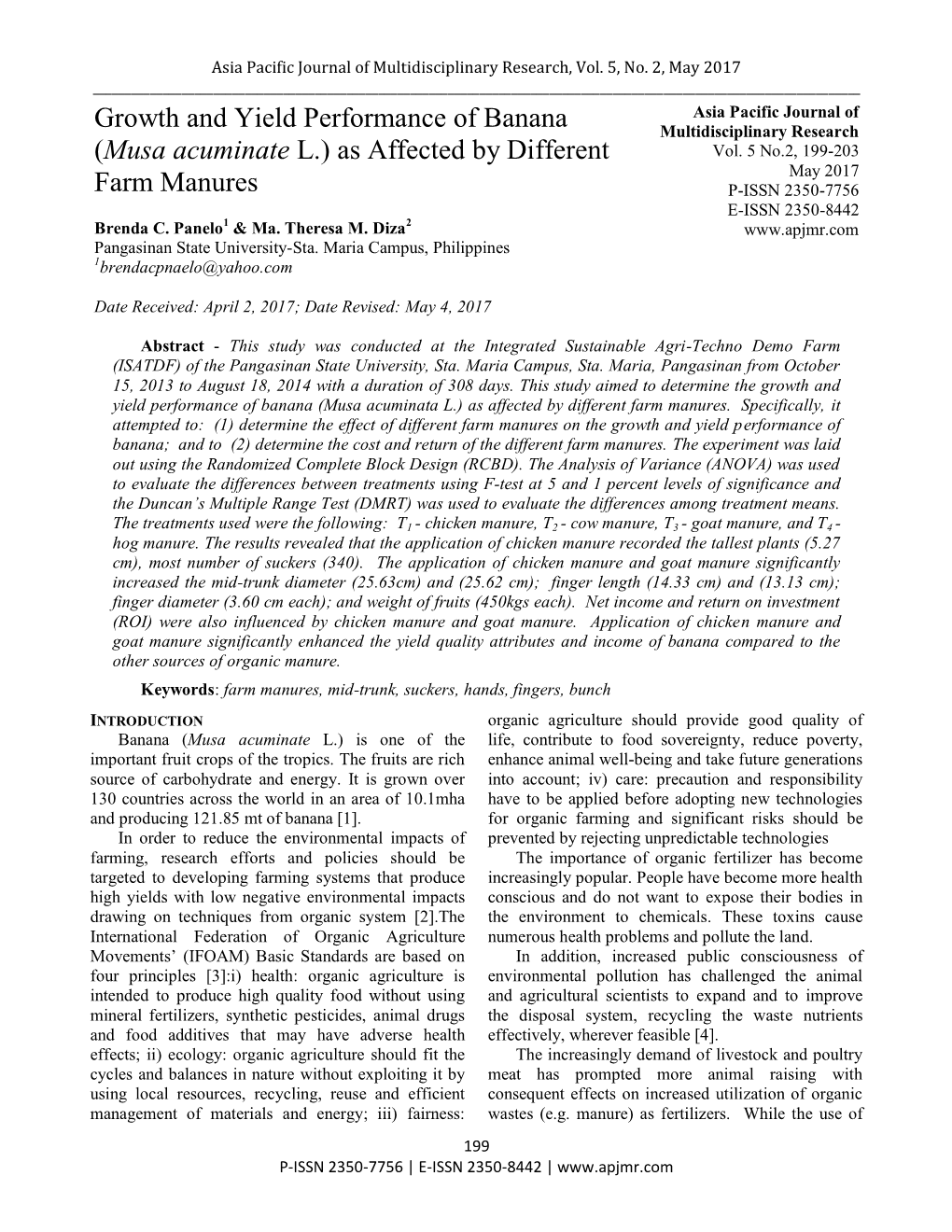 Growth and Yield Performance of Banana Multidisciplinary Research (Musa Acuminate L.) As Affected by Different Vol