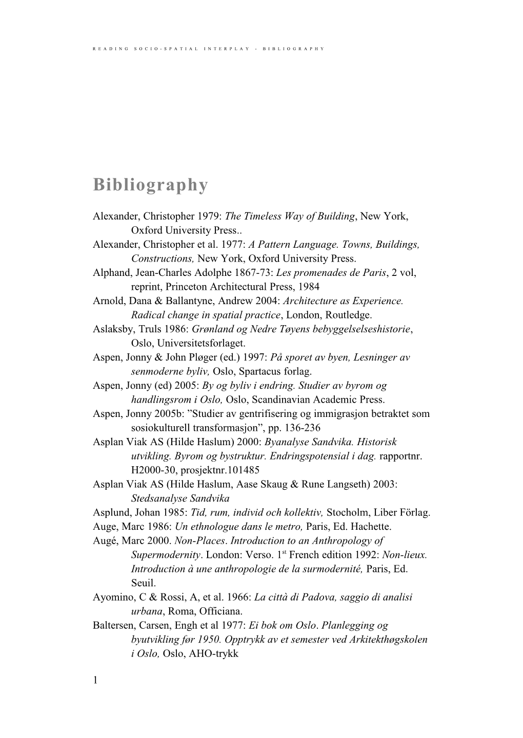 Reading Socio-Spatial Interplay - Bibliography