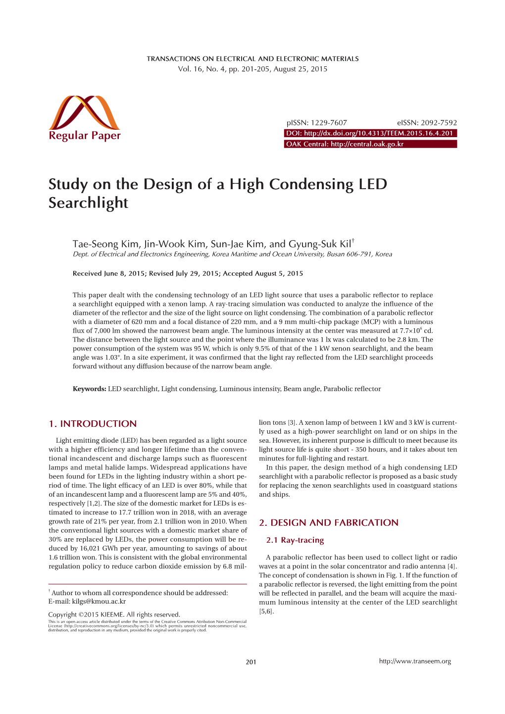 Study on the Design of a High Condensing LED Searchlight