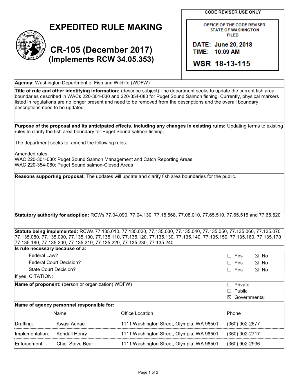 CR-105 (December 2017) (Implements RCW 34.05.353)