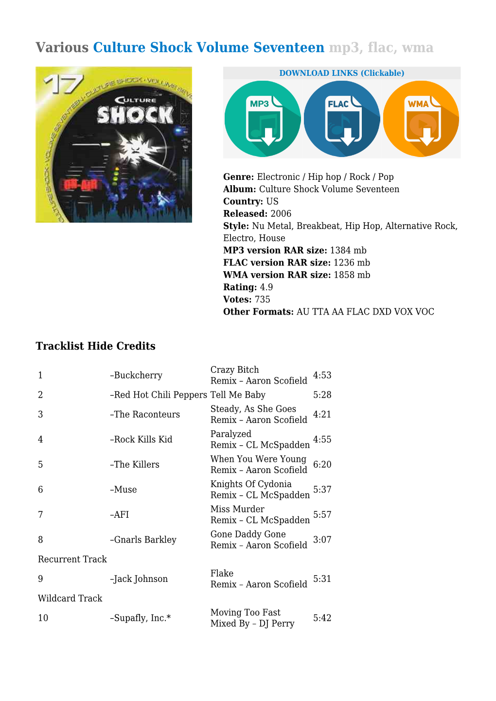 Various Culture Shock Volume Seventeen Mp3, Flac, Wma