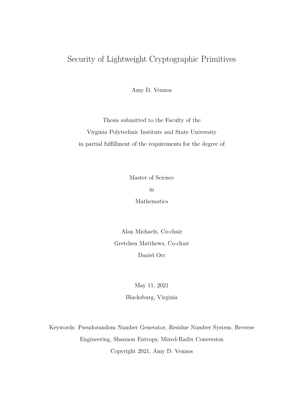 Security of Lightweight Cryptographic Primitives