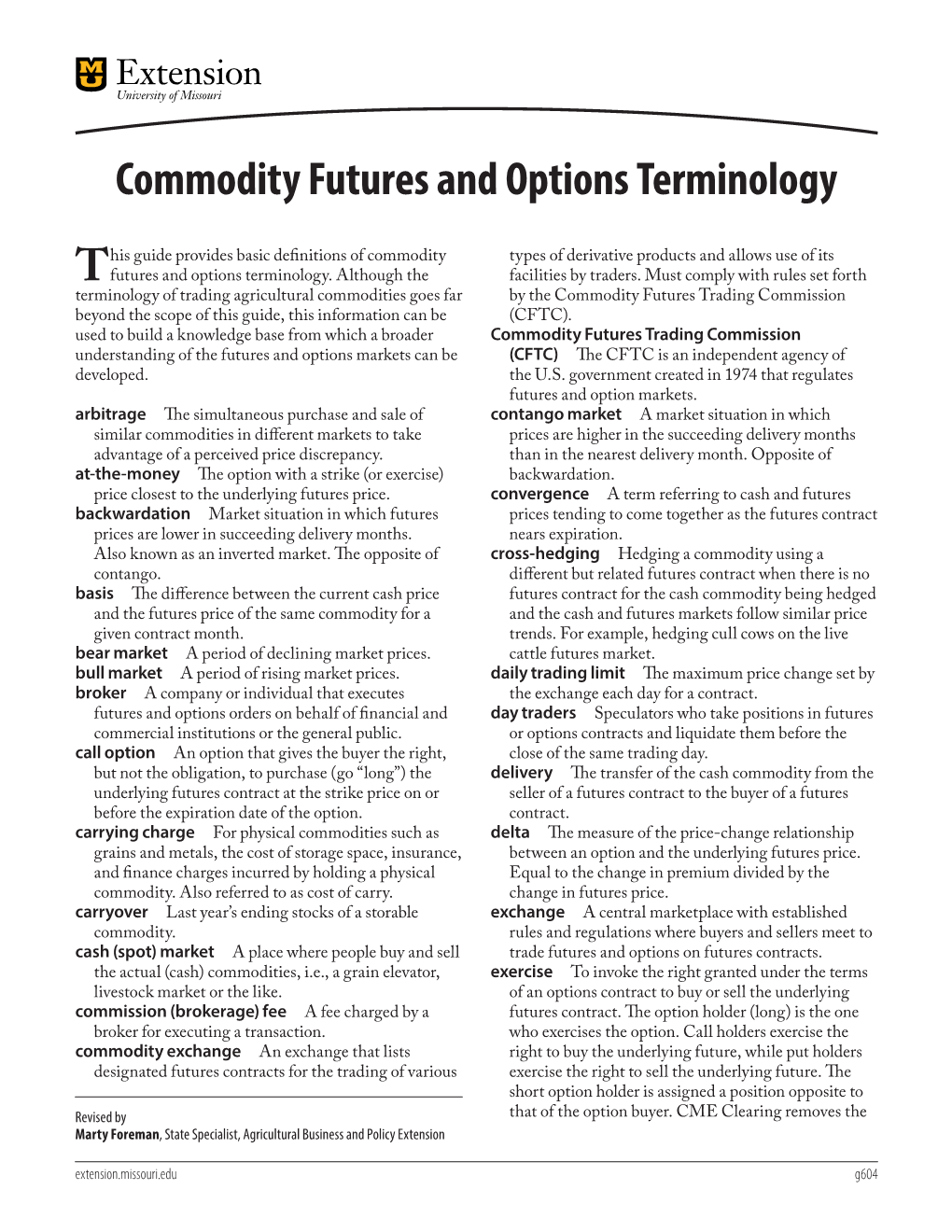 Commodity Futures and Options Terminology