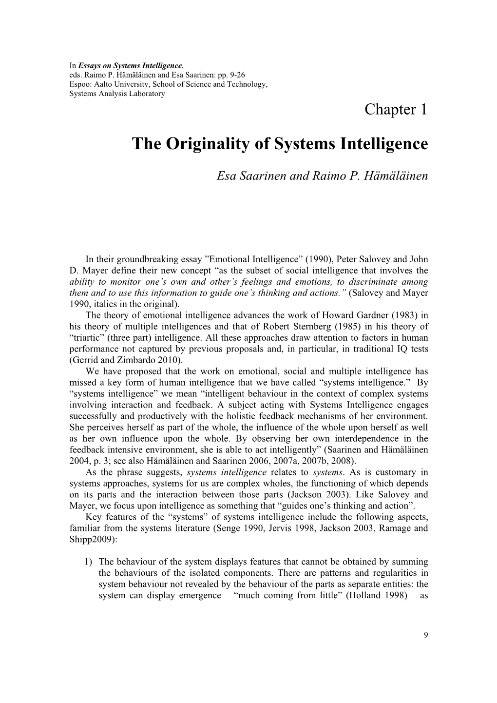 The Originality of Systems Intelligence