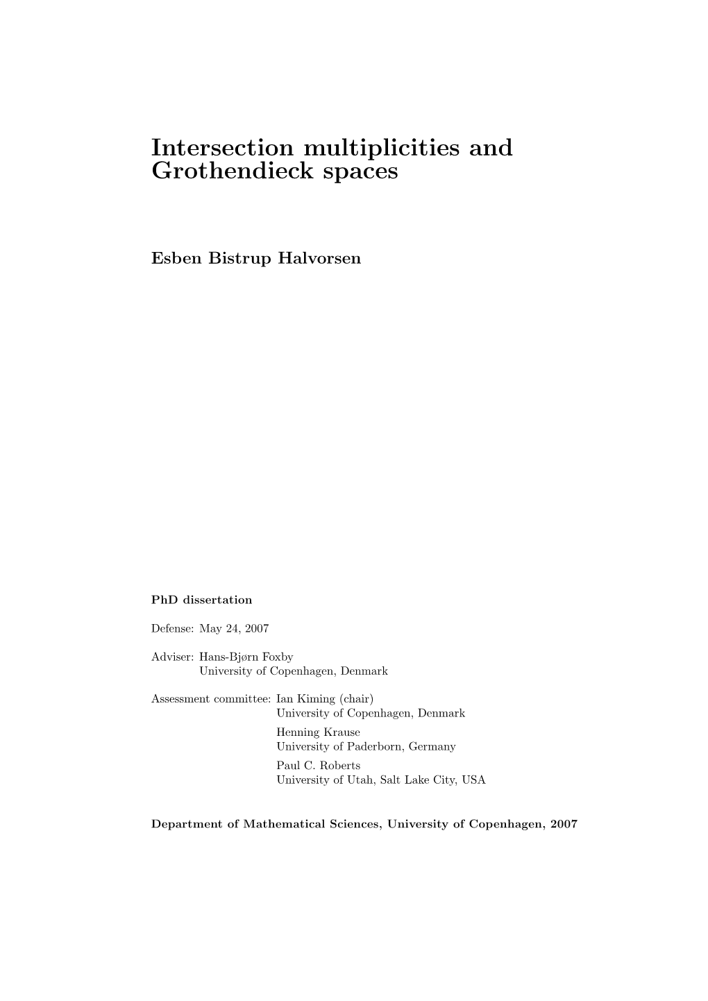 Intersection Multiplicities and Grothendieck Spaces
