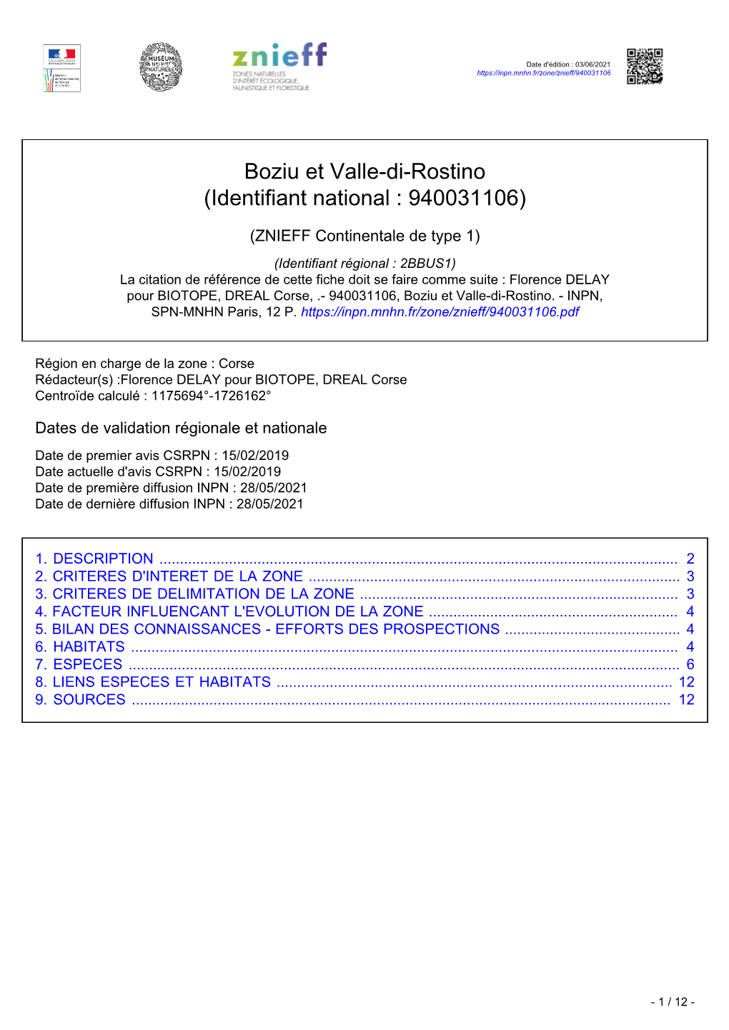 Boziu Et Valle-Di-Rostino (Identifiant National : 940031106)