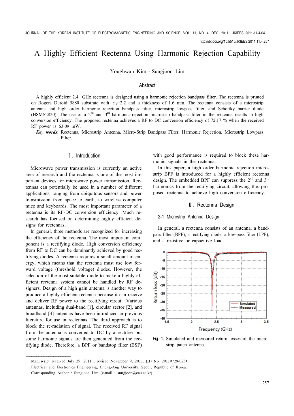 A Highly Efficient Rectenna Using Harmonic Rejection Capability