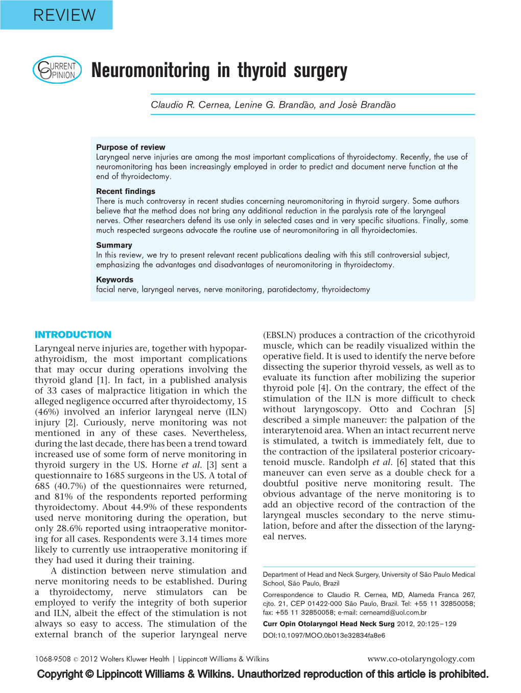 Neuromonitoring in Thyroid Surgery