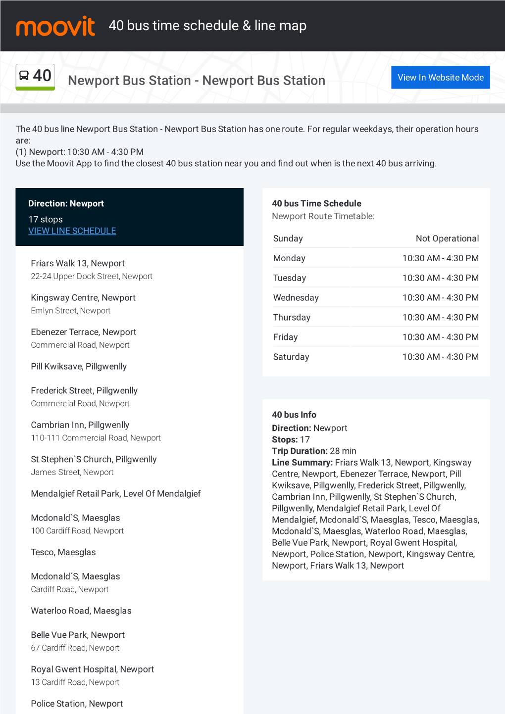 40 Bus Time Schedule & Line Route