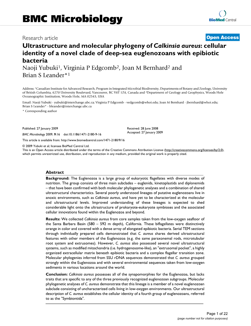 Ultrastructure and Molecular Phylogeny of Calkinsia Aureus