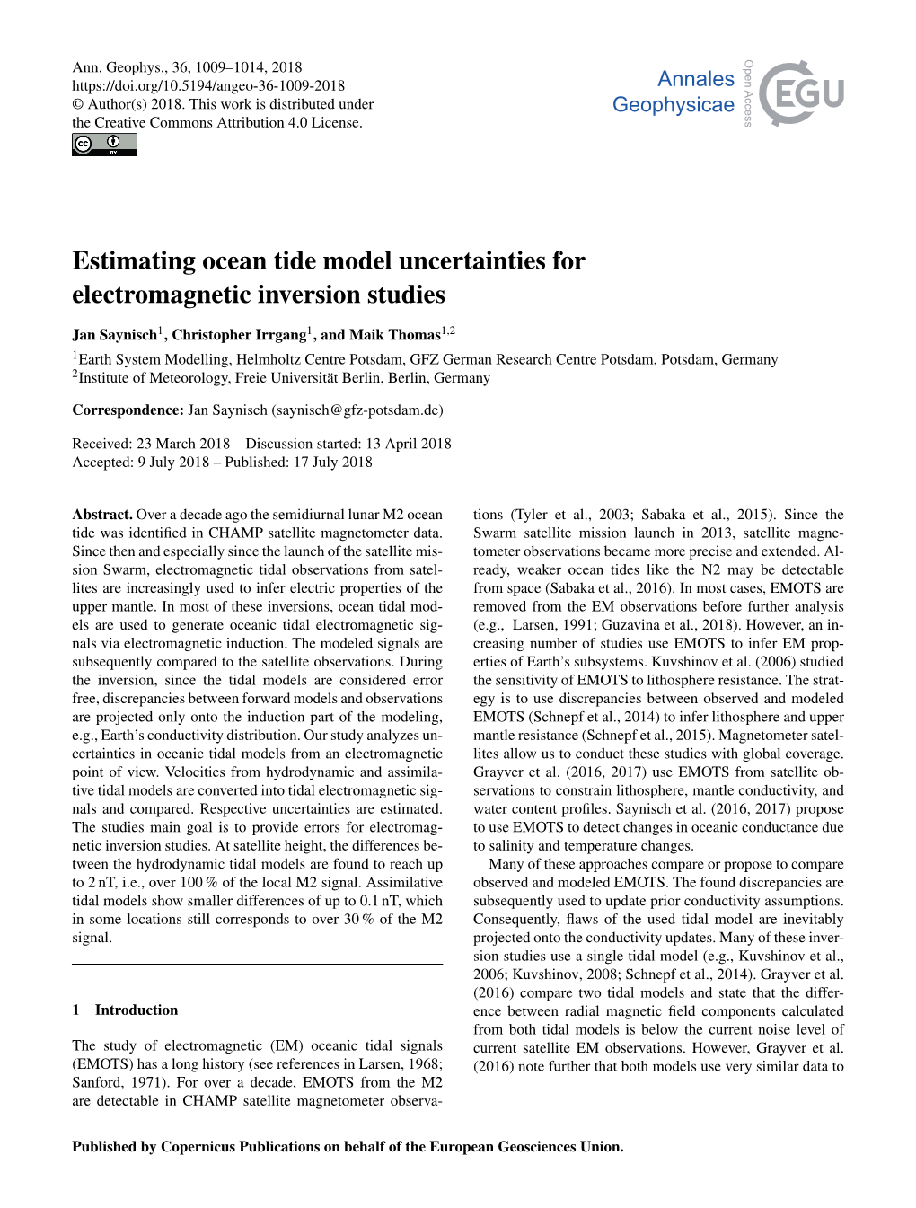 Estimating Ocean Tide Model Uncertainties for Electromagnetic Inversion Studies