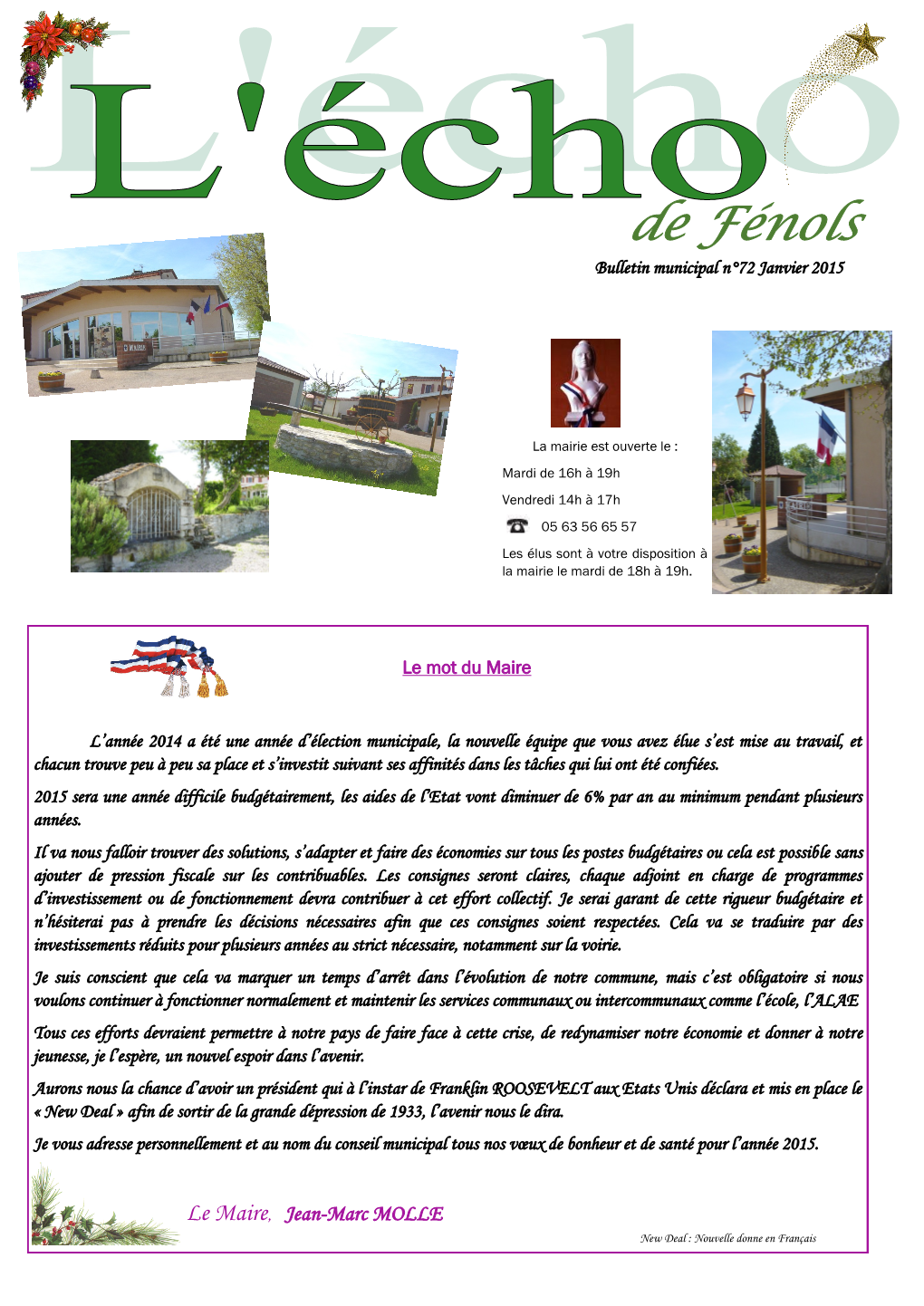 De Fénols Bulletin Municipal N°72 Janvier 2015