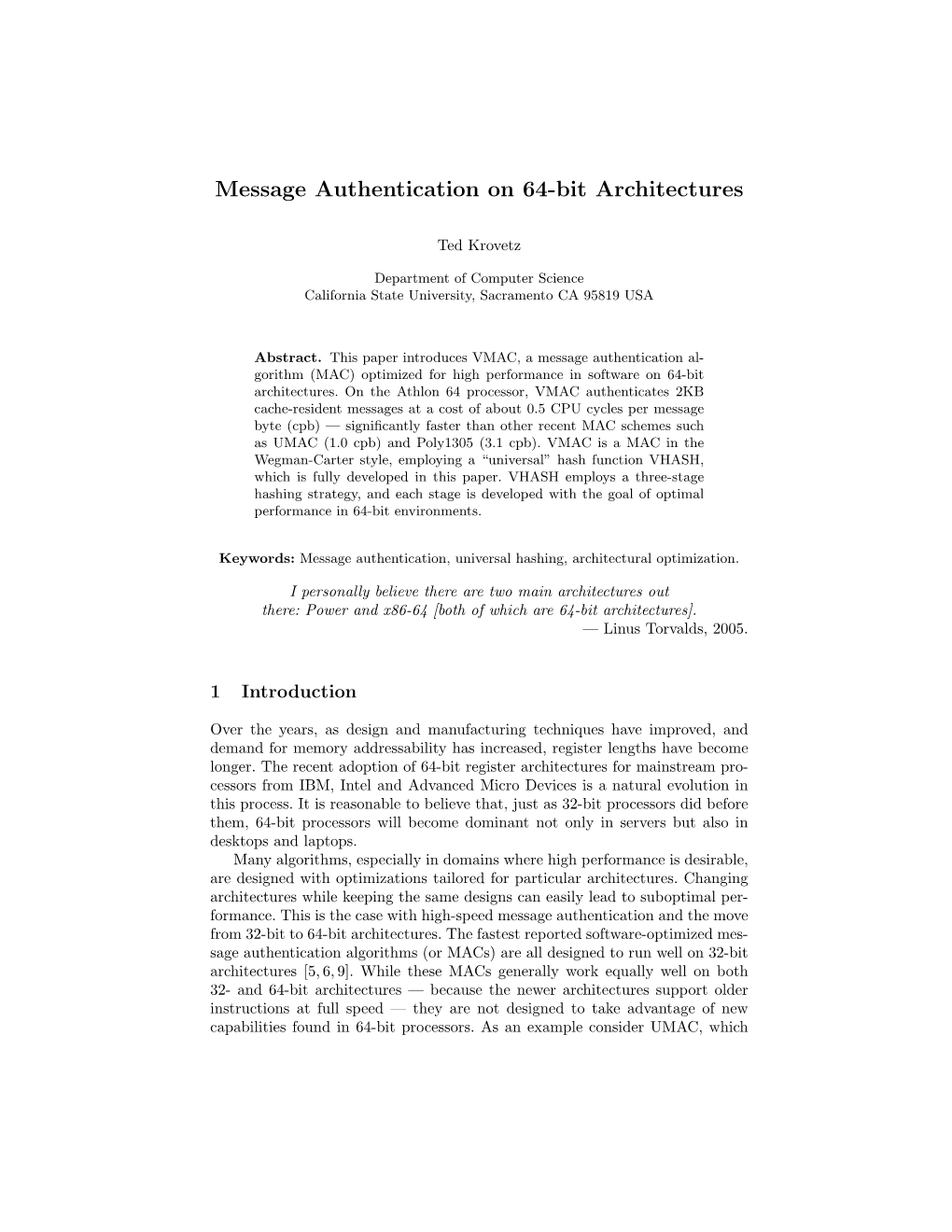 Message Authentication on 64-Bit Architectures