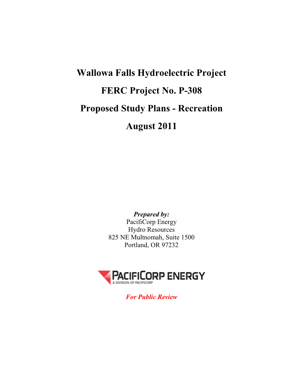 Wallowa Falls Hydroelectric Project FERC Project No