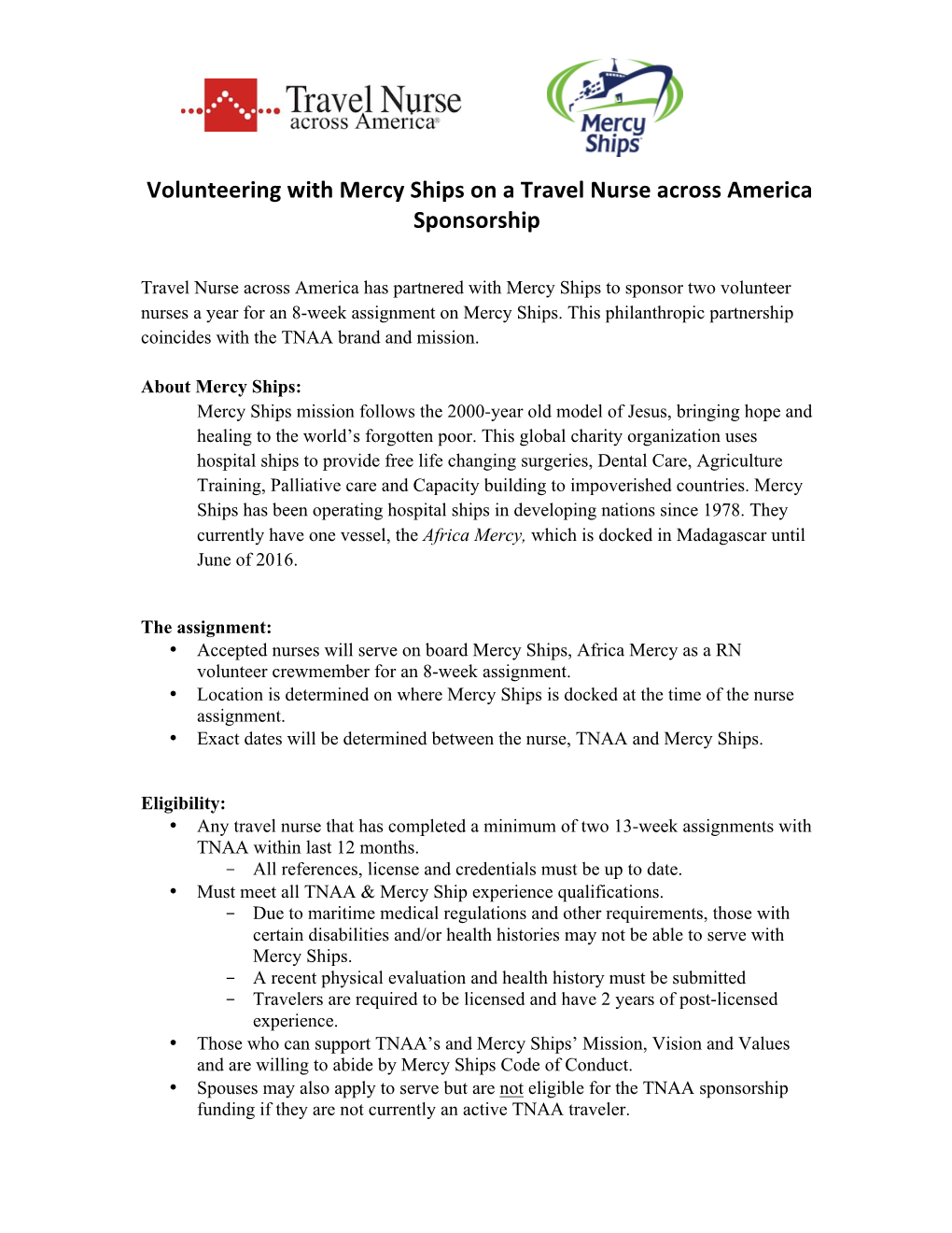 Volunteering with Mercy Ships on a Travel Nurse Across America Sponsorship