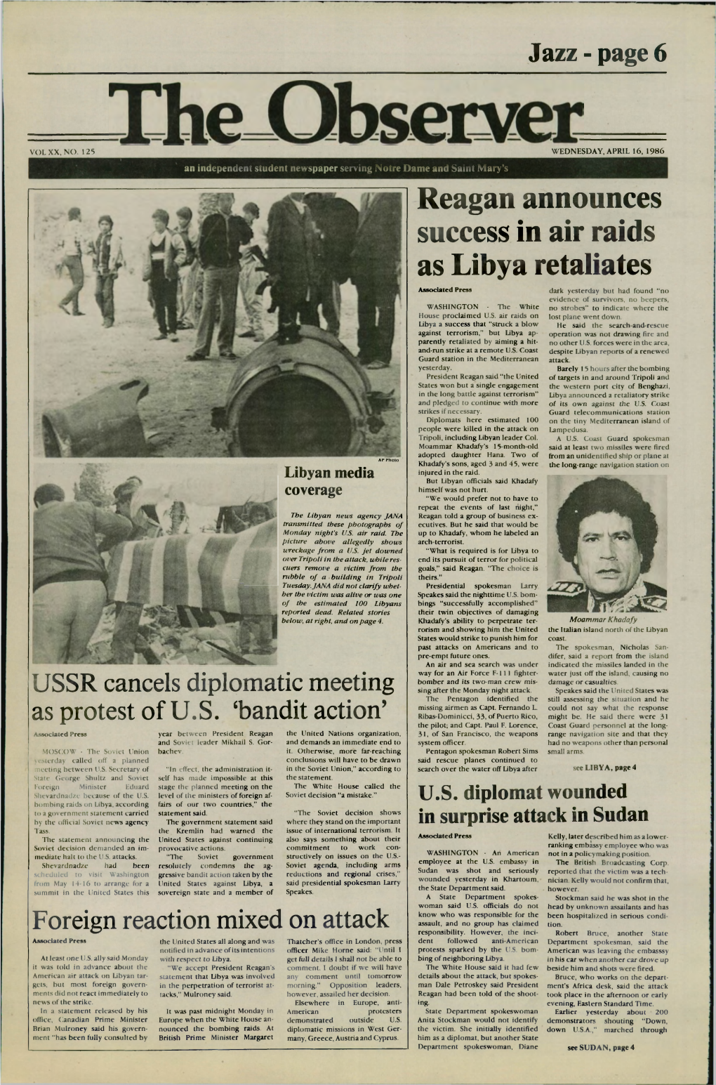 Reagan Announces Success in Air Raids As Libya Retaliates