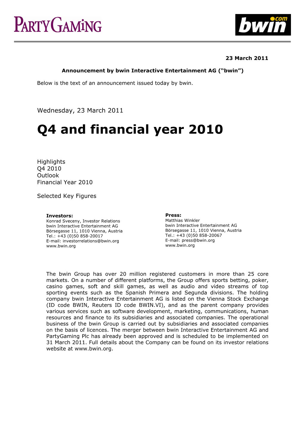 Q4 and Financial Year 2010