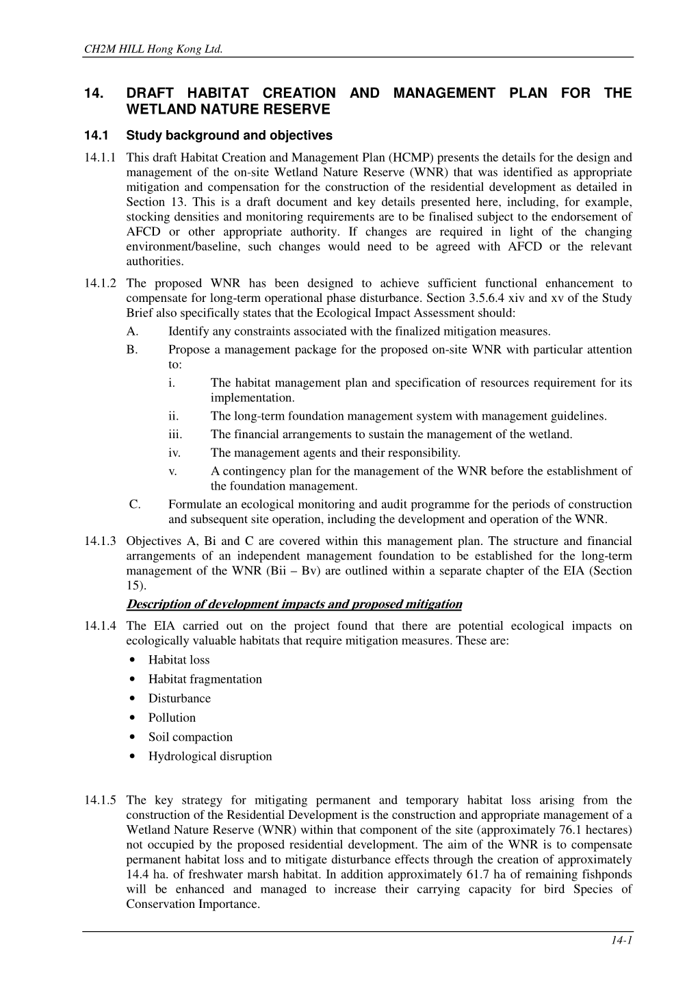 14. Draft Habitat Creation and Management Plan for The