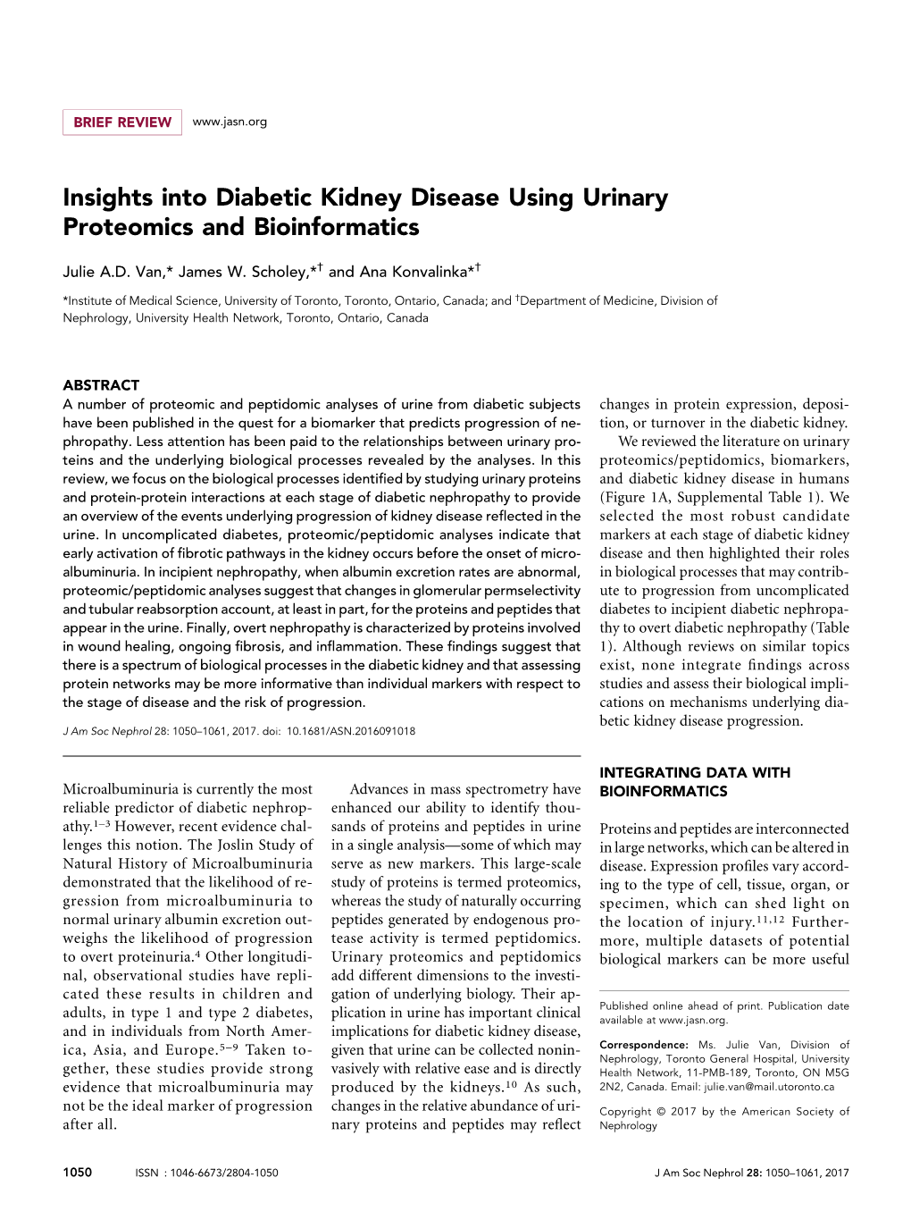 Insights Into Diabetic Kidney Disease Using Urinary Proteomics and Bioinformatics