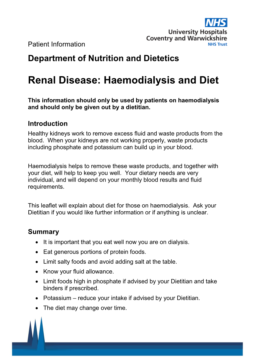 Renal Disease: Haemodialysis and Diet