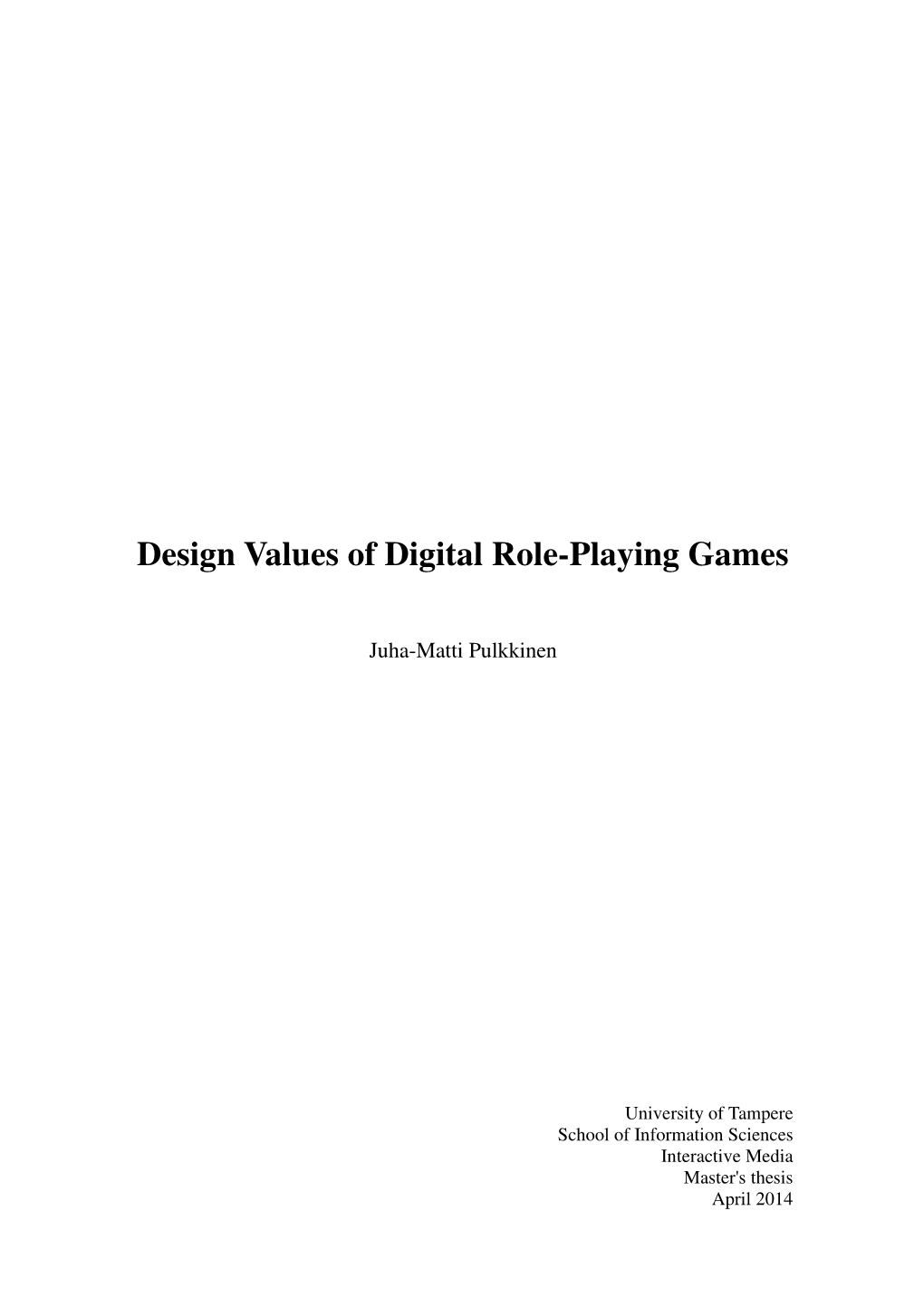 Design Values of Digital Role-Playing Games