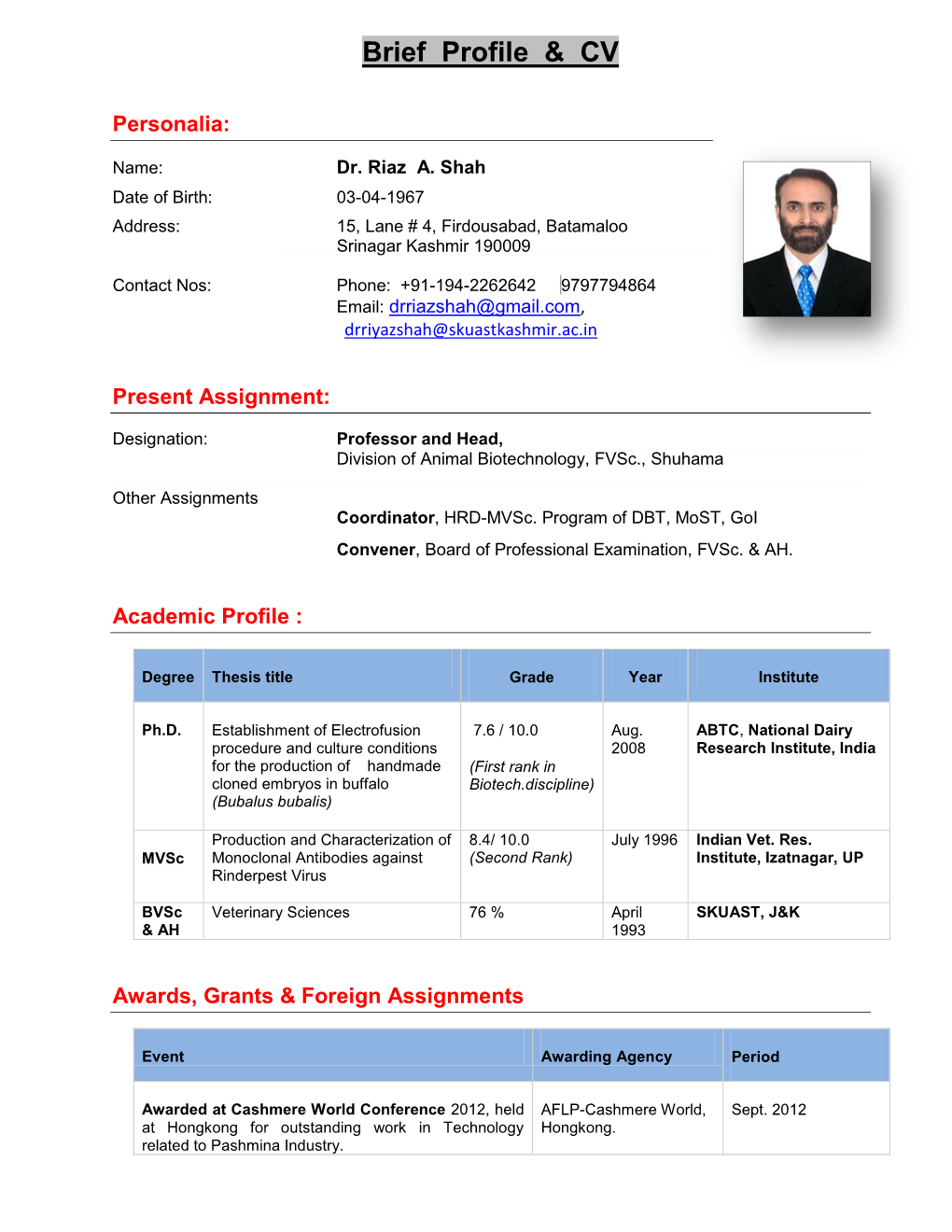 Brief Profile & CV