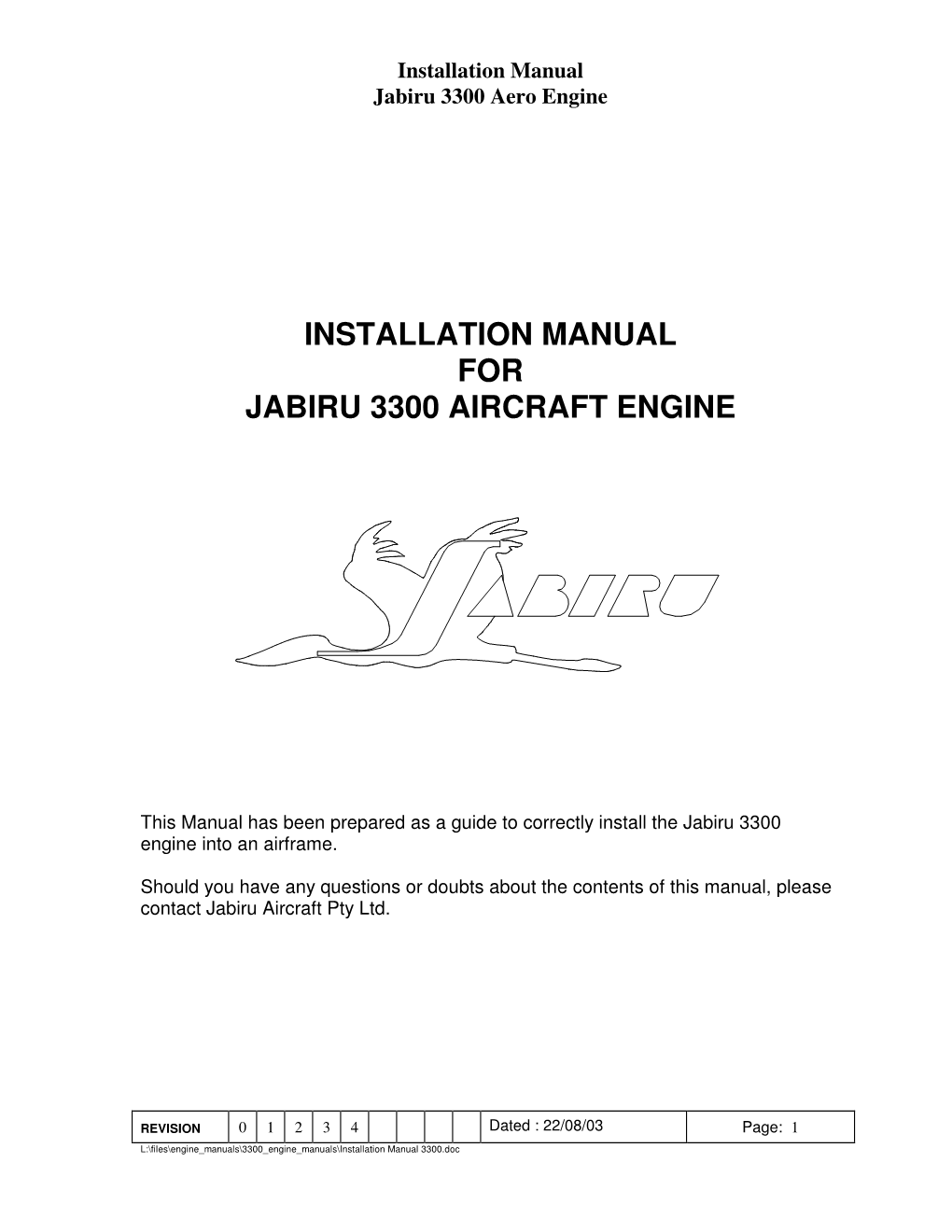 Installation Manual for Jabiru 3300 Aircraft Engine