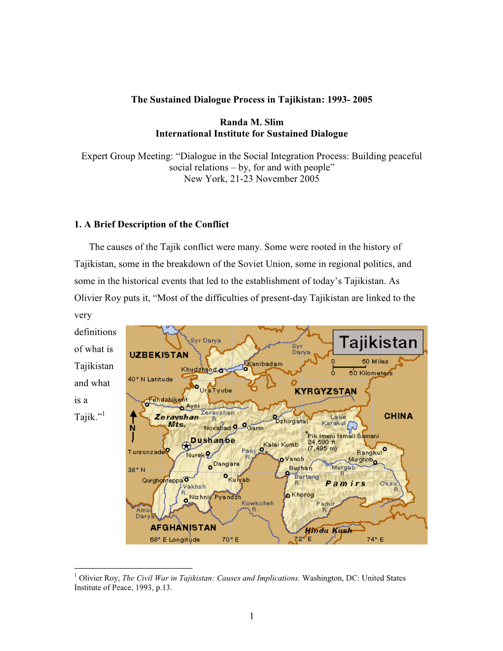 The Sustained Dialogue Process in Tajikistan: 1993- 2005
