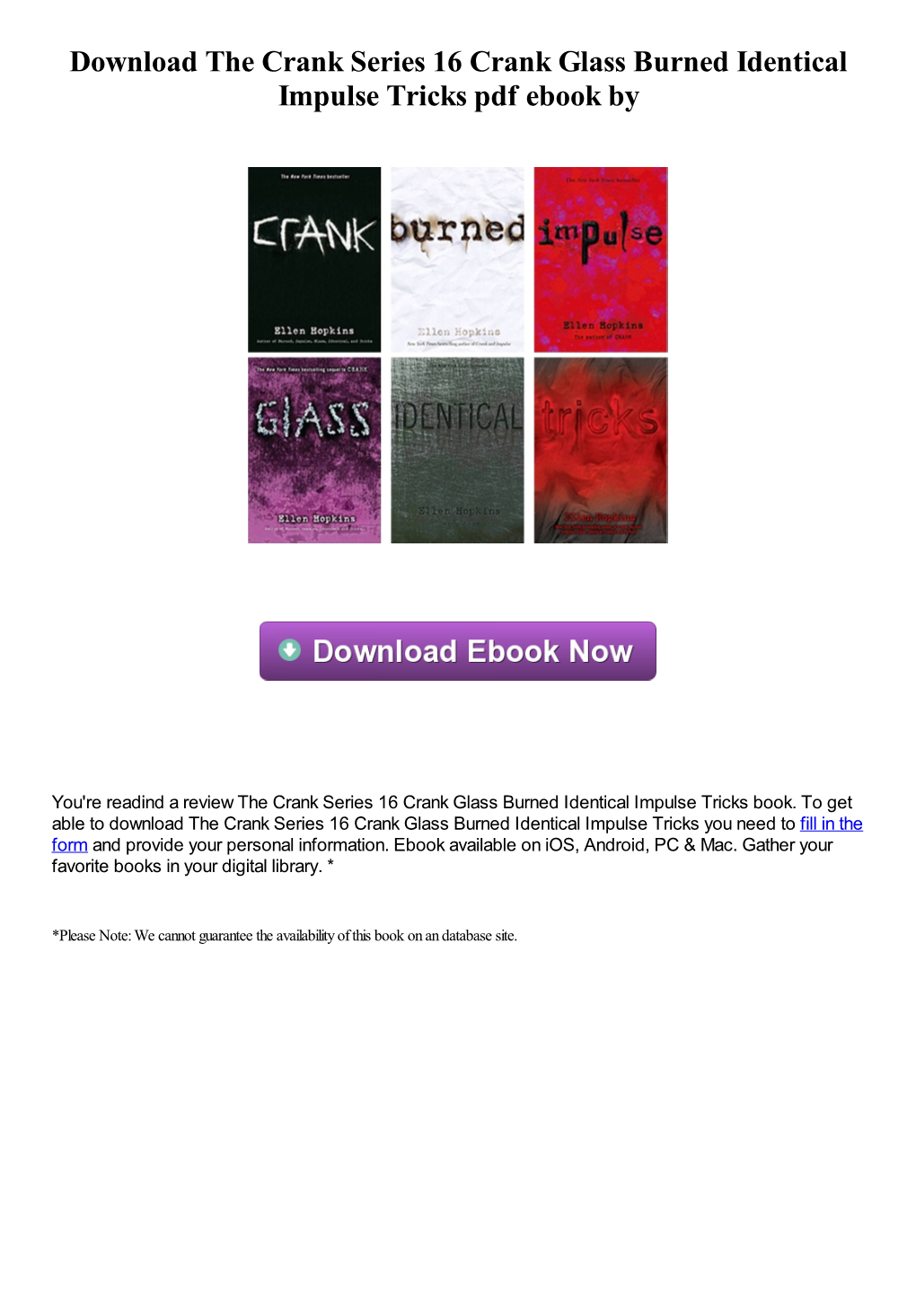 The Crank Series 16 Crank Glass Burned Identical Impulse Tricks Pdf Ebook By