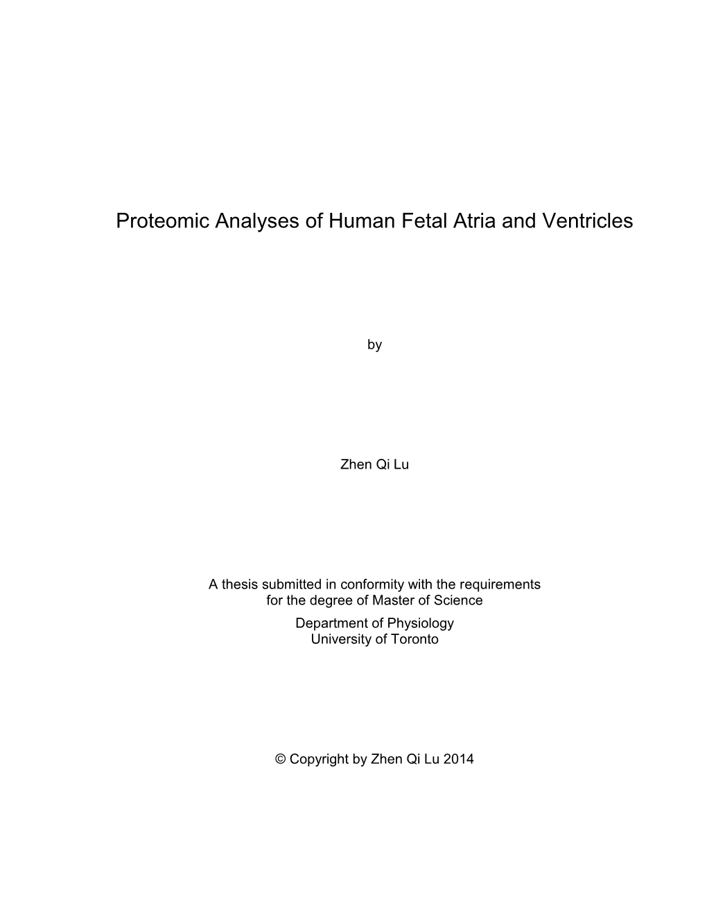Proteomic Analyses of Human Fetal Atria and Ventricles