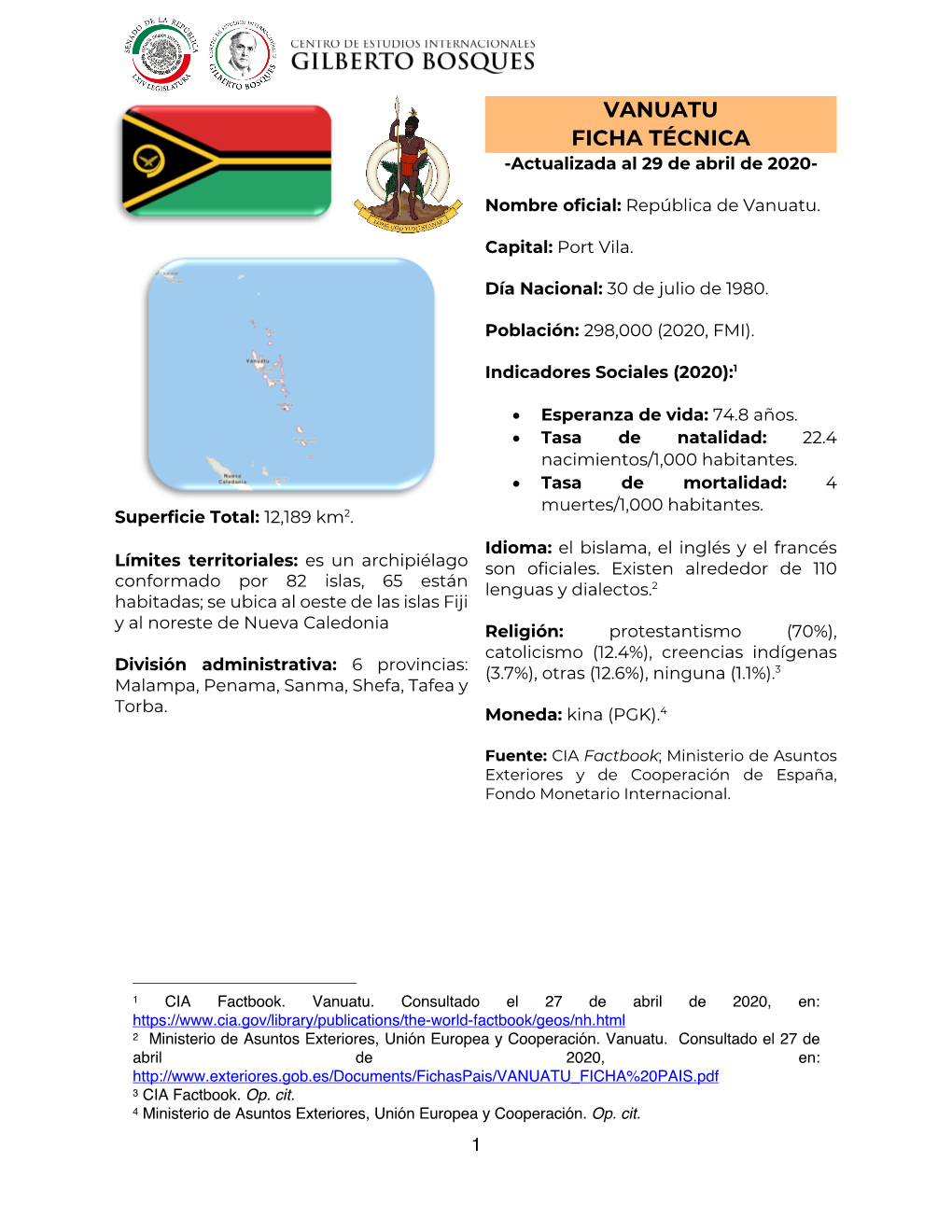 VANUATU FICHA TÉCNICA -Actualizada Al 29 De Abril De 2020