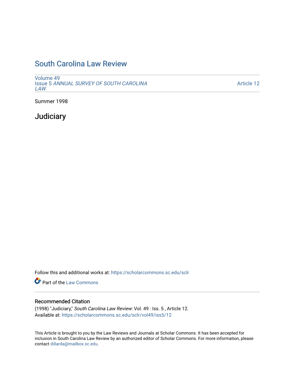 South Carolina Law Review Judiciary