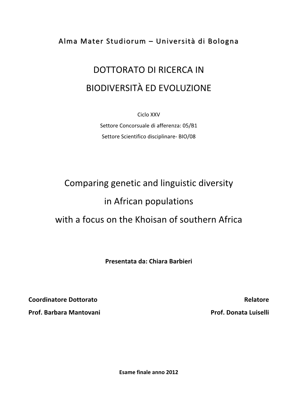 Comparing Genetic and Linguistic Diversity in African Populations with a Focus on the Khoisan of Southern Africa