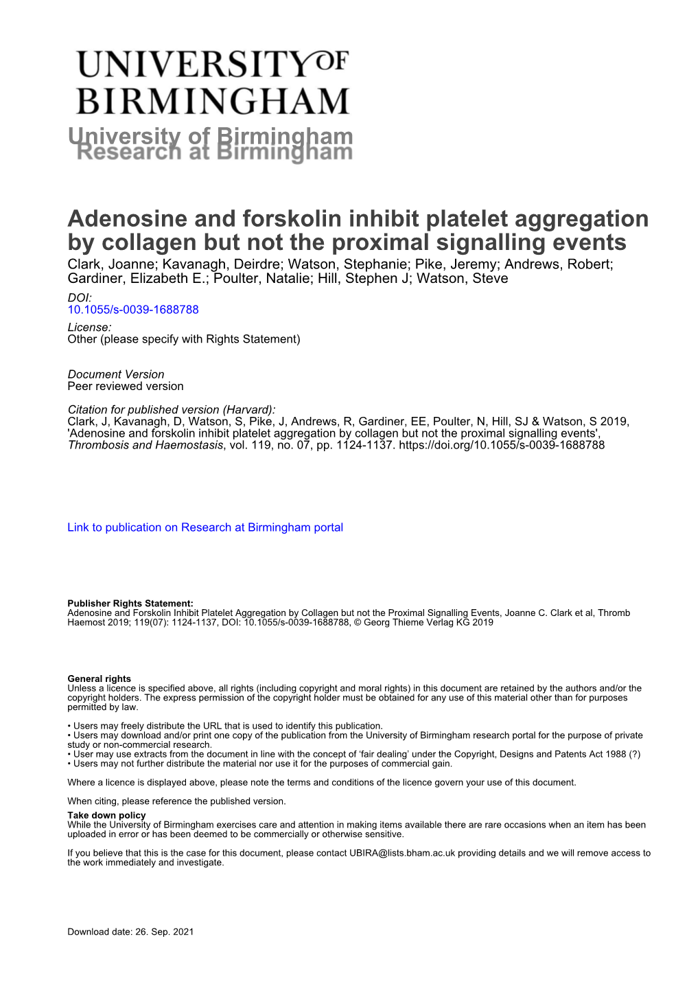 Adenosine and Forskolin Inhibit Platelet Aggregation by Collagen But