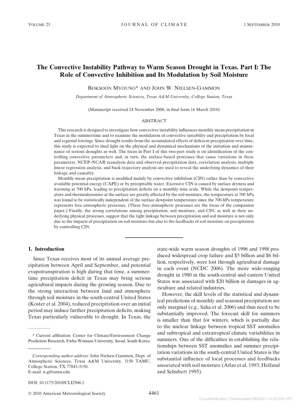 The Convective Instability Pathway to Warm Season Drought in Texas. Part I: the Role of Convective Inhibition and Its Modulation by Soil Moisture