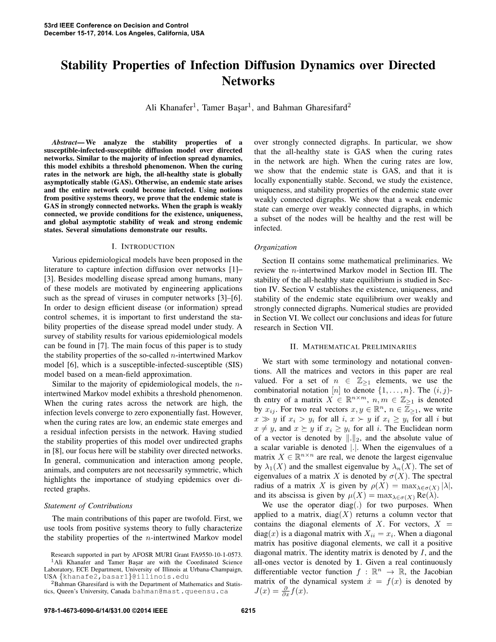Stability Properties of Infection Diffusion Dynamics Over Directed Networks