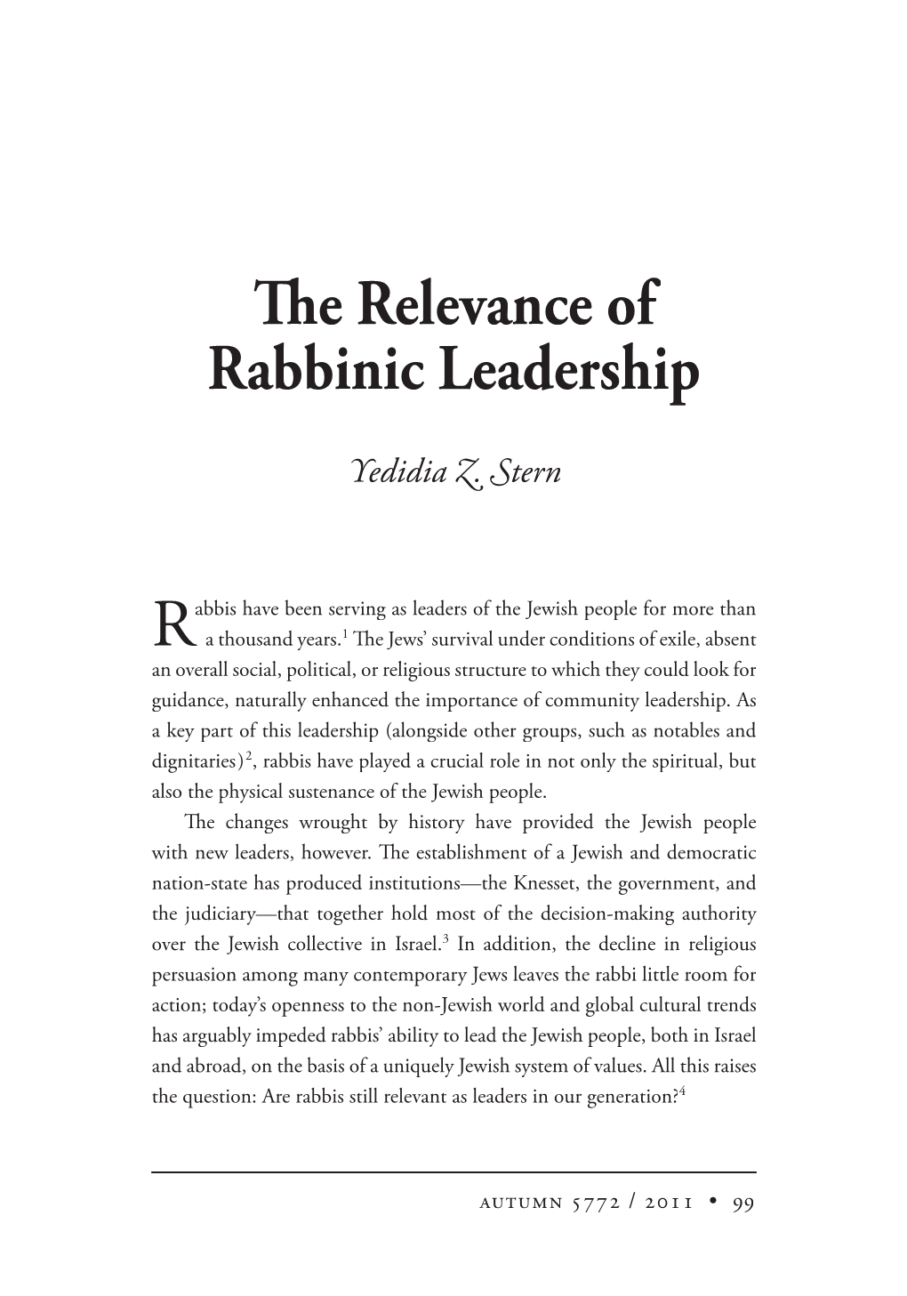 E Relevance of Rabbinic Leadership