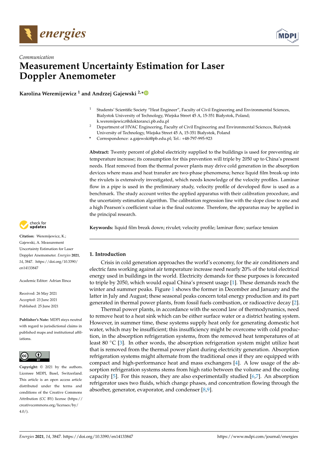 Measurement Uncertainty Estimation for Laser Doppler Anemometer
