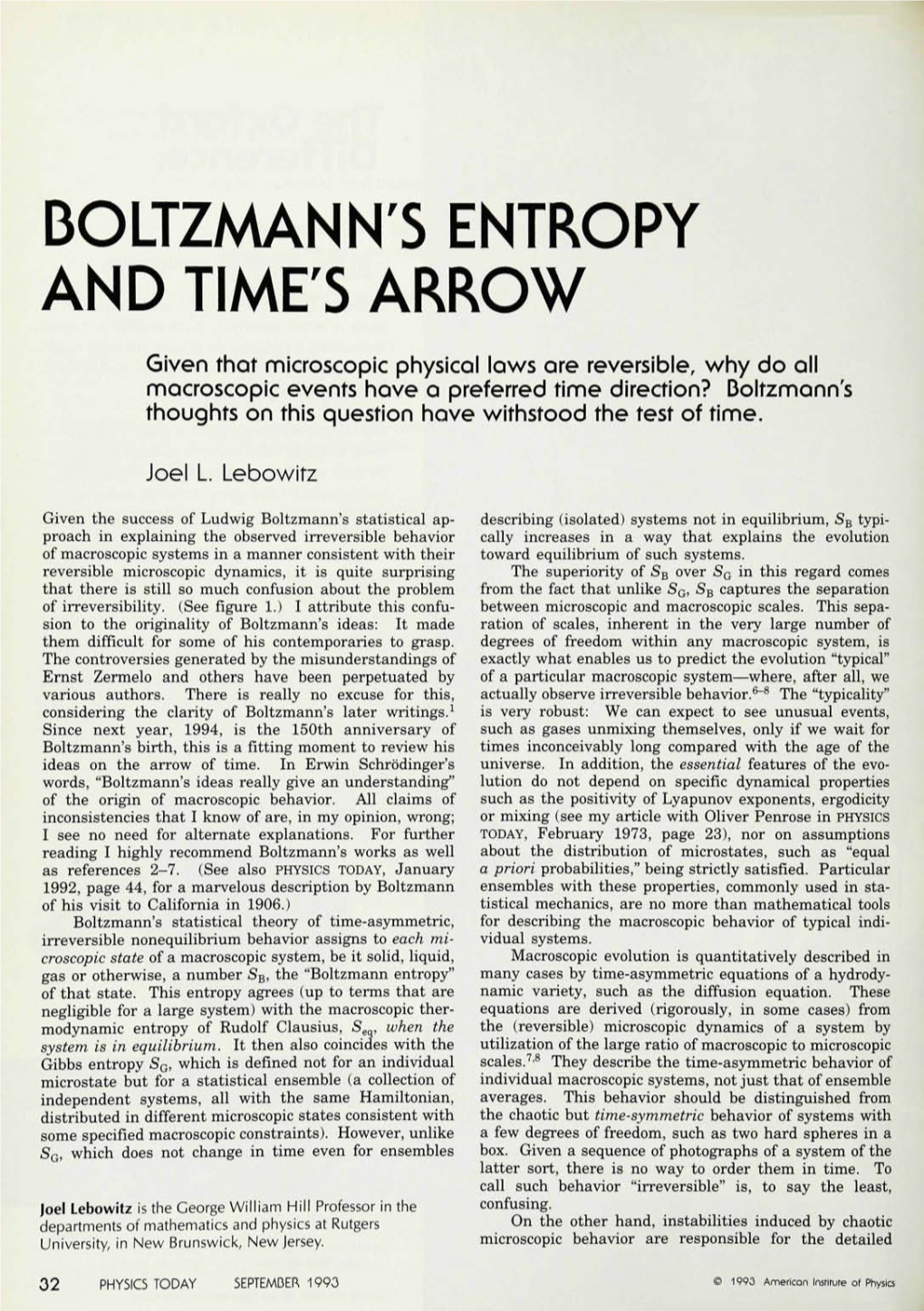 Boltzmann's Entropy and Time's Arrow