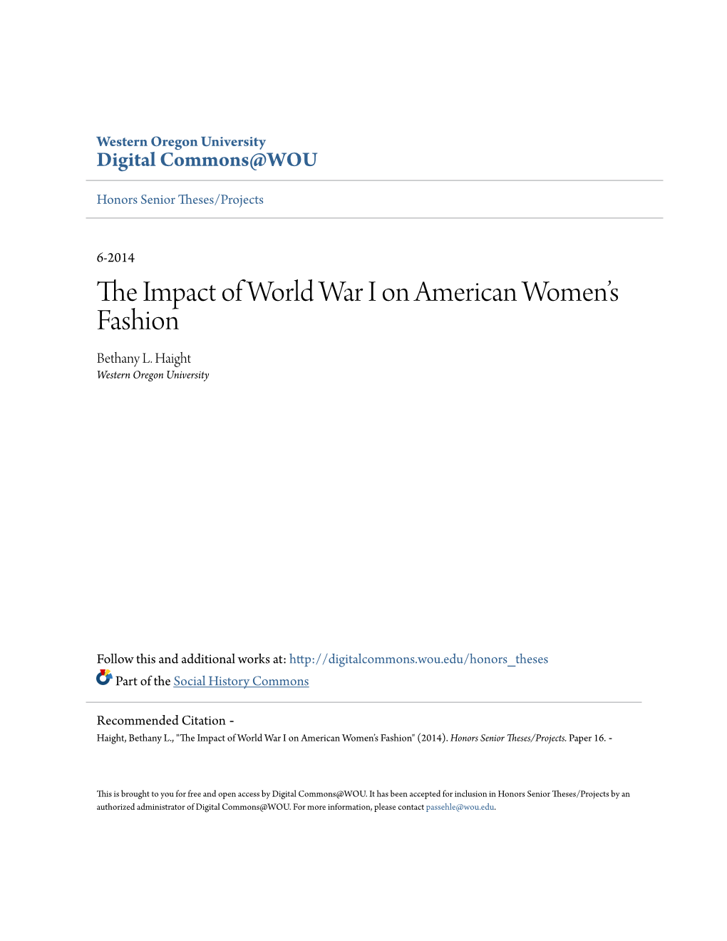 The Impact of World War I on American Womenâ•Žs Fashion