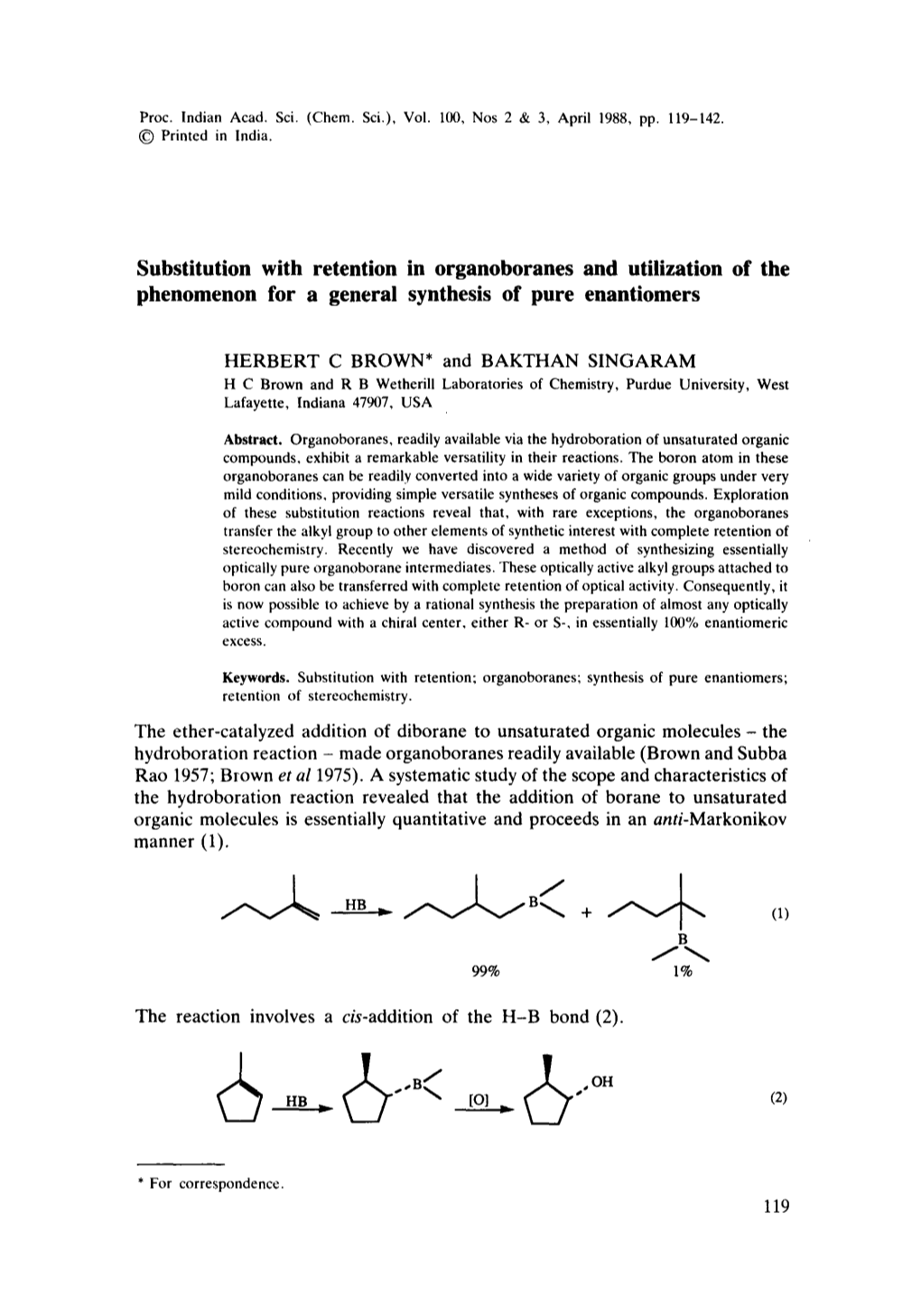Substitution with Retention in Organoboranes and Utilization of the Phenomenon for a General Synthesis of Pure Enantiomers