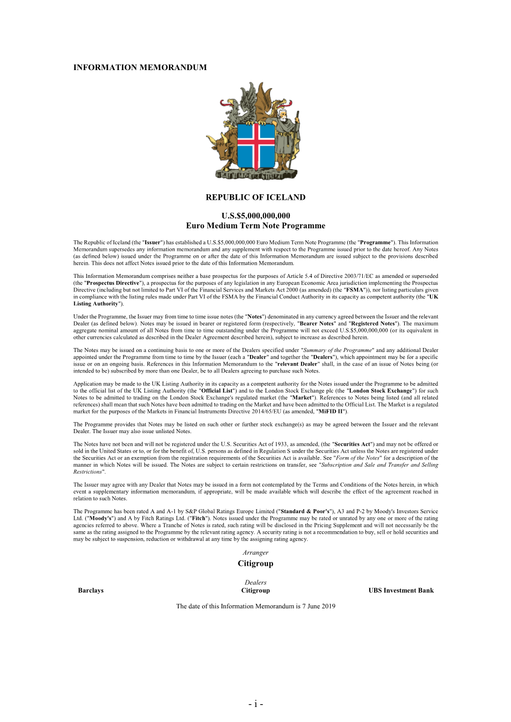 Information Memorandum Republic of Iceland U.S