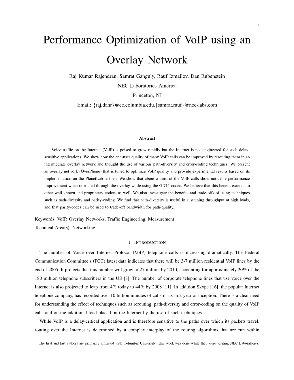 Performance Optimization of Voip Using an Overlay Network