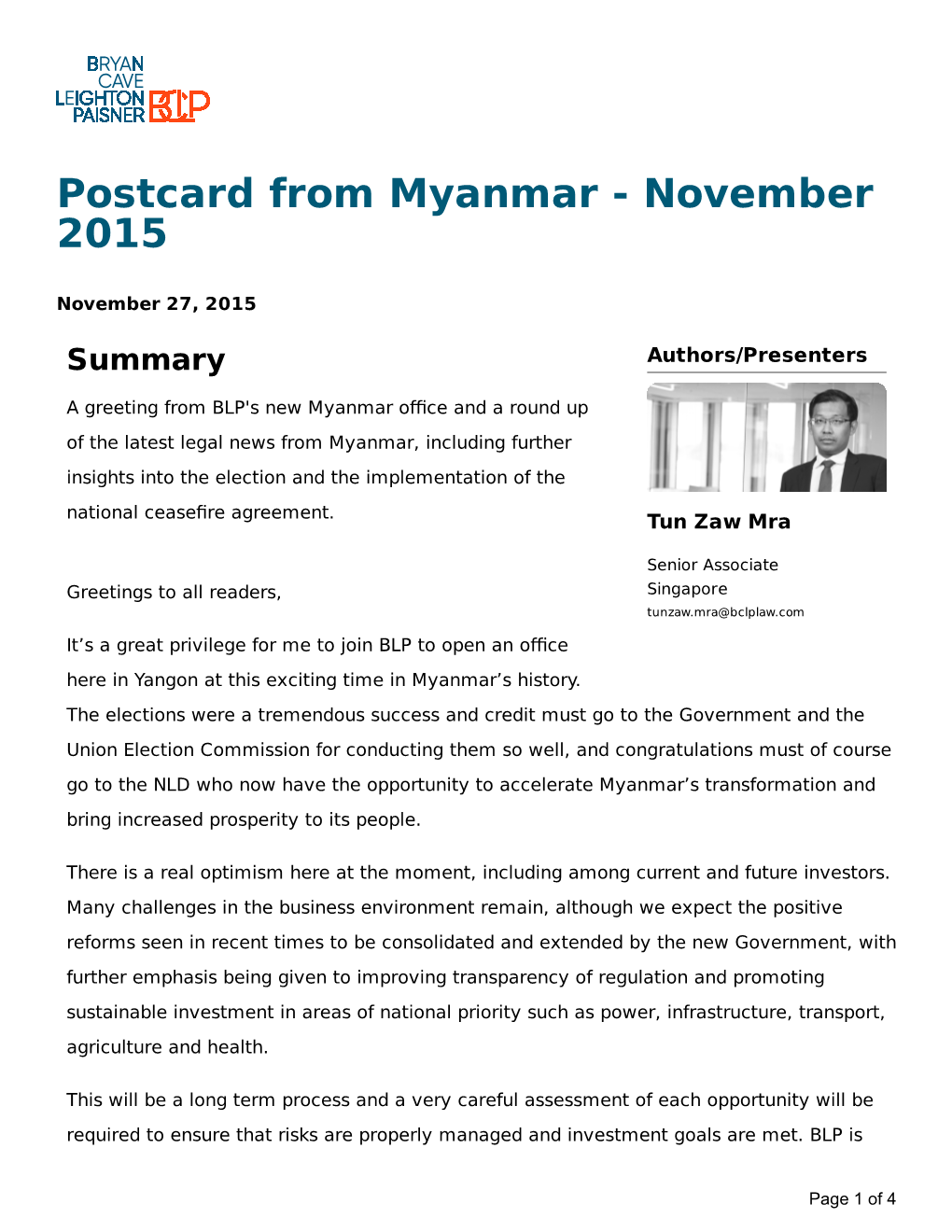 Postcard from Myanmar - November 2015