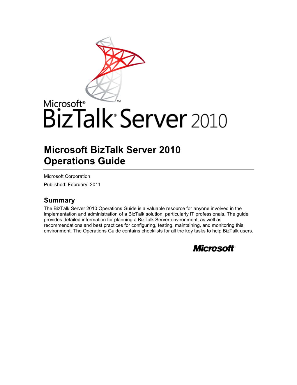 Microsoft Biztalk Server 2010 Operations Guide