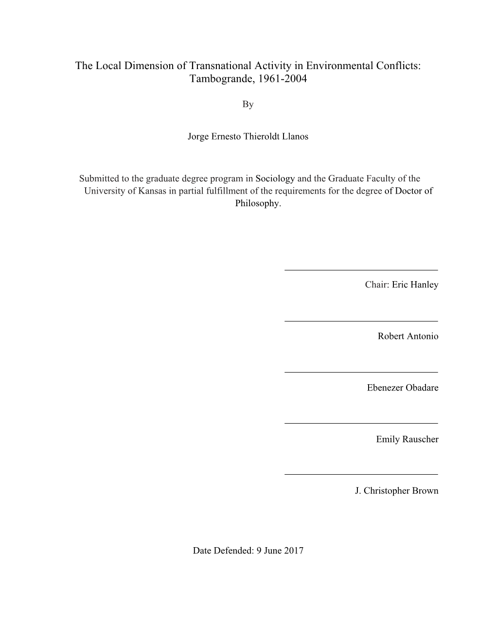 The Local Dimension of Transnational Activity in Environmental Conflicts: Tambogrande, 1961-2004