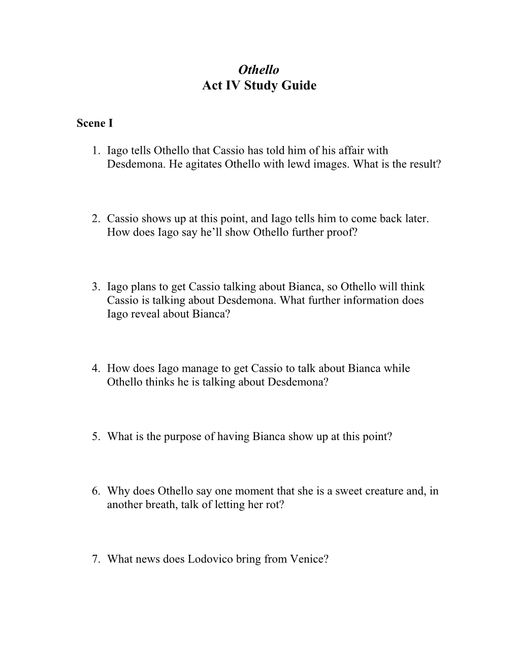 Act IV Study Guide