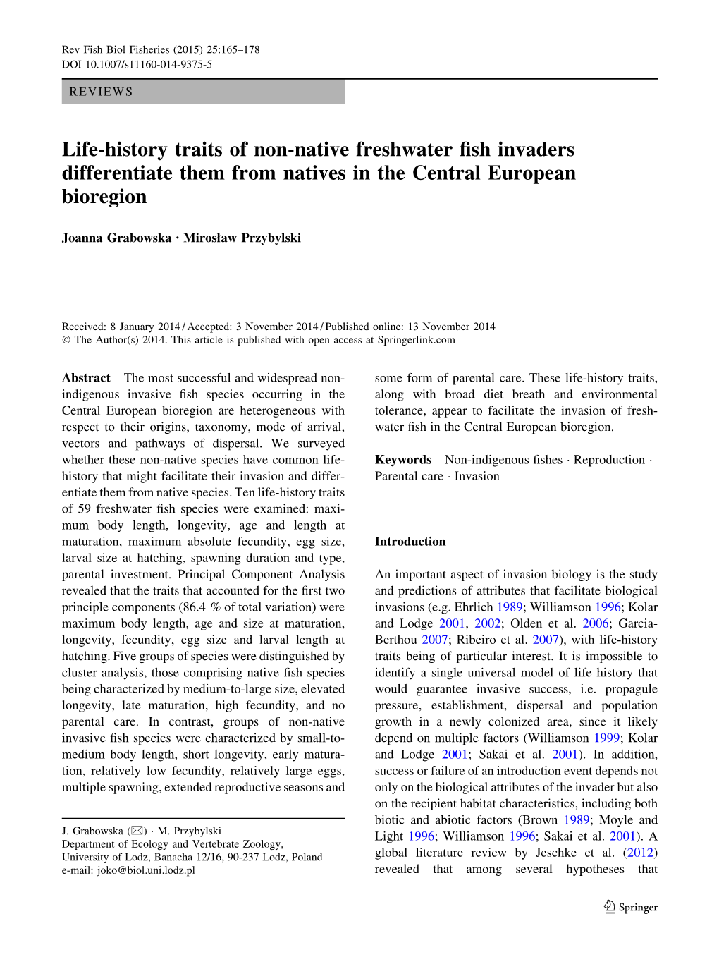 Life-History Traits of Non-Native Freshwater Fish Invaders